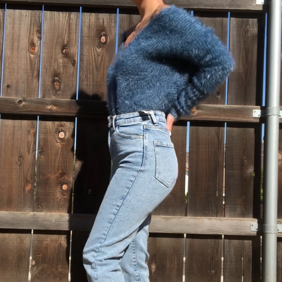 Alya teal fuzzy twist long sleeve sweater S - Picture 7 of 8